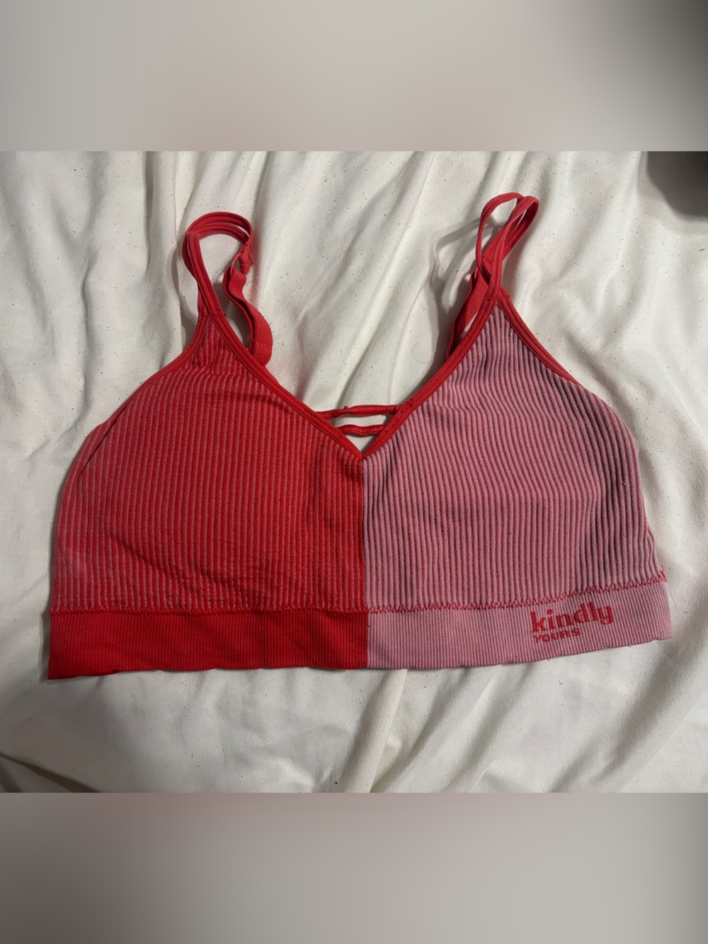 kindly Colorblock Ribbed Bralette - Dual Red & Pink